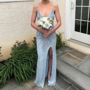Primavera Couture Beaded Light blue prom dress